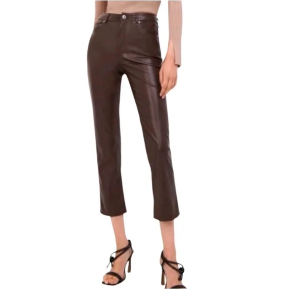 JONATHAN SIMKHAI Brown Faux Leather Straight Leg Pants